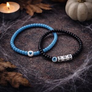 Spooky Cute BOO & Heart Bracelet Set – Handmade Halloween Friendship Bracelets